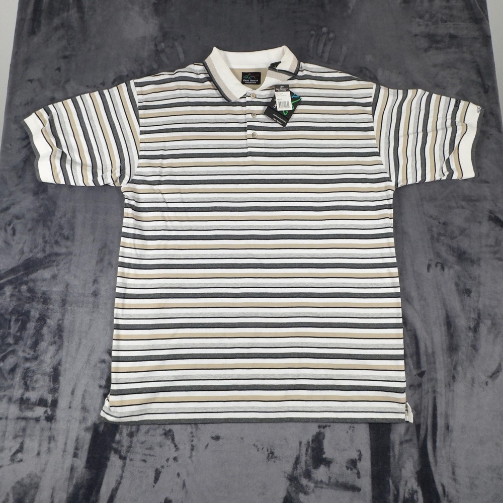 NWT Greg Norman Polo Shirt Mens XL White Striped Cotton Golf Short Sleeve